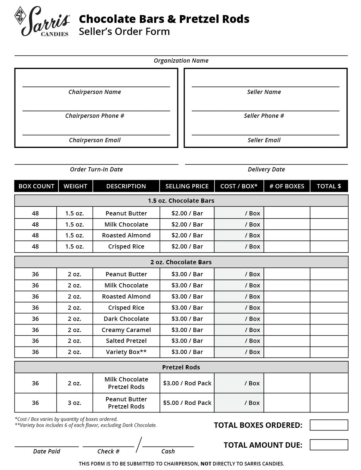 Bar & Rod Order FormPrintable | Fillable