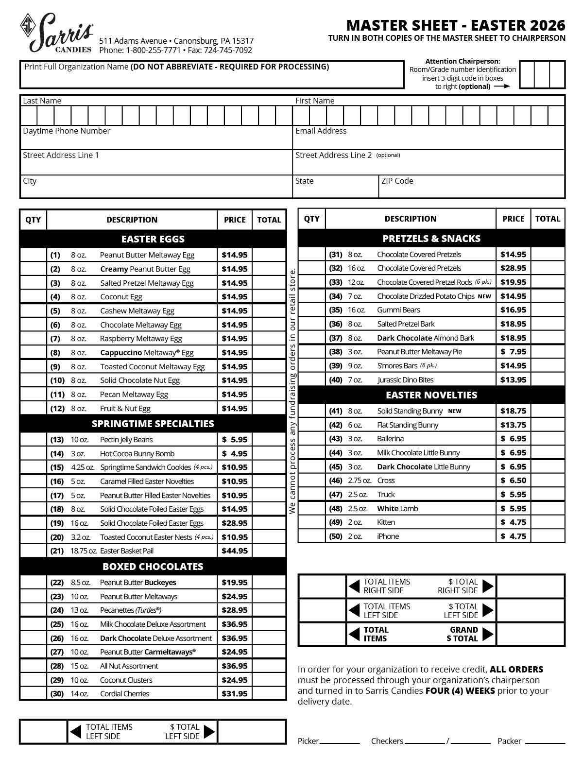 Easter 2026 Master SheetPrintable | Fillable