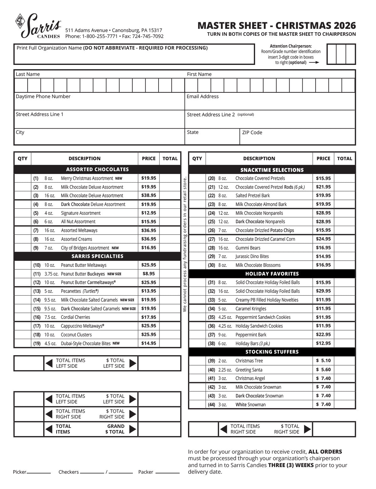 Christmas 2026 Master SheetPrintable | Fillable